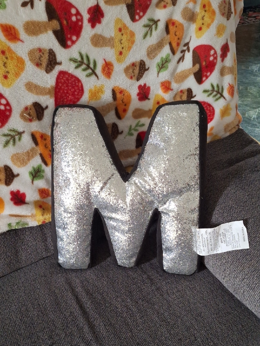 Silver Sequin Letter M Decorative Pillow